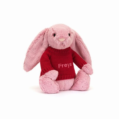 Jellycat Bashful Tulip Pink Bunny with Red Jumper New Zealand | OYTGB7203